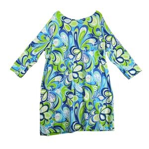 Crown & Ivy Beach Dress Plus Size 2X Blue Green Jersey Stretch Casual Resort Mod